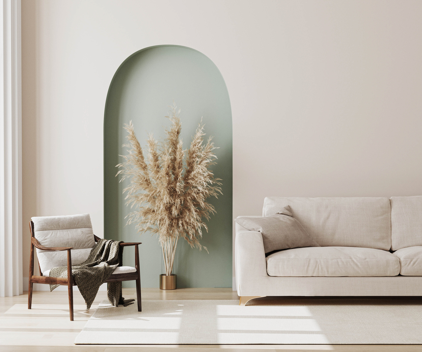 Living Room Interior Mock up, Modern Furniture and Decorative Gr